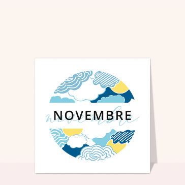 Carte de Novembre : En Novembre et ciel d`automne blanc