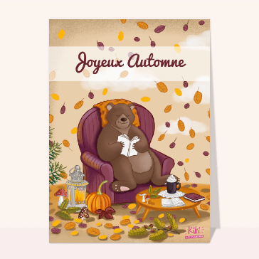 Carte Joyeux automne de l`ours qui lit
