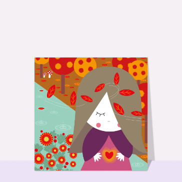 Carte Petite fille dans un champ d`automne