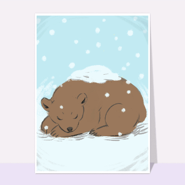 Carte de Février et d'hiver : Petit ours sous la neige d`hiver