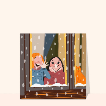 Regarder la neige avec un petit chat Cartes de Février et d'hiver