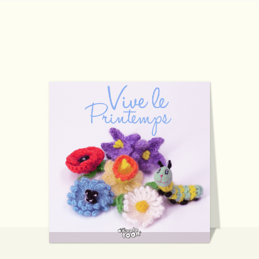 Carte Vive le printemps et jolies fleurs de laine