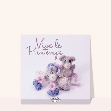 Carte Vive le printemps petites souris en laine