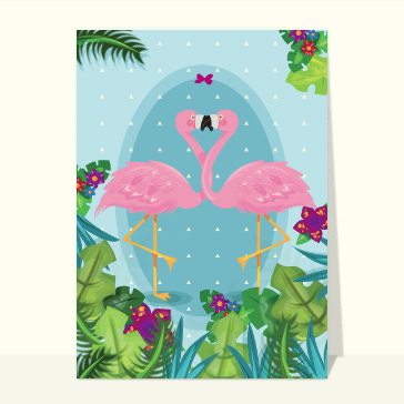 Carte postale d'août et vacances : Les flamants rose de l`été