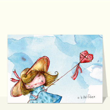 Carte postale d'août et vacances : Coeur cerf volant