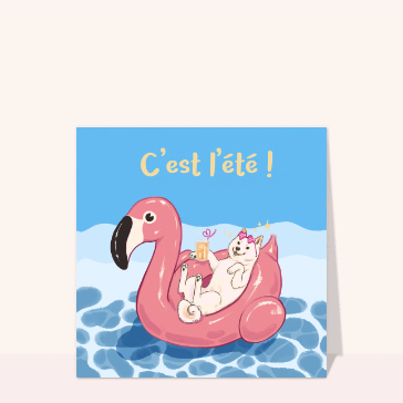 Carte C`est l`été et shiba inu dans une piscine