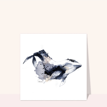 Carte postale d'août et vacances : Baleine à la plume et encre de chine