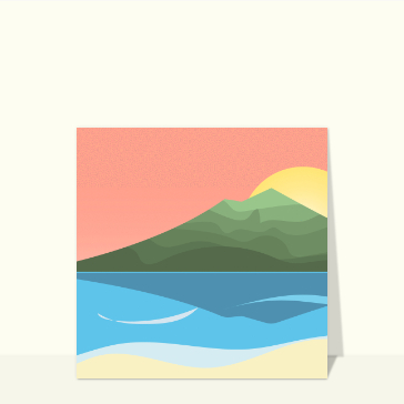 Carte postale d'août et vacances : Paysage de mer et montagne
