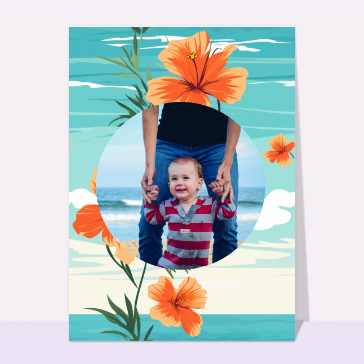 Carte postale d'août et vacances : Fleurs d`été sur la plage