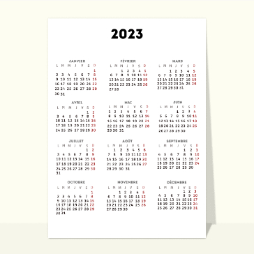 Carte calendrier 2023 : Calendrier 2023 blanc