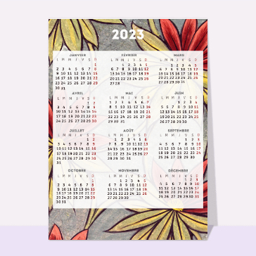 Carte calendrier 2023 : Calendrier 2023 et fleurs peintes