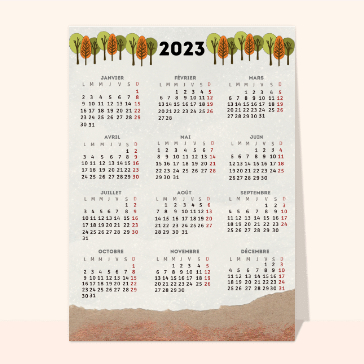 Carte calendrier 2023 : Calendrier 2023 automnale
