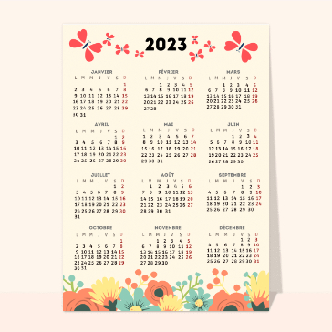 Calendrier 2023 papillon Cartes calendrier 2023