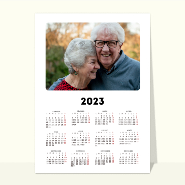 Carte calendrier 2023 : Calendrier 2023 blanc vertical