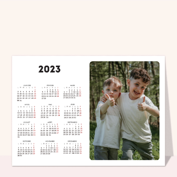 Pour chaque mois : Calendrier 2023 blanc horizontal
