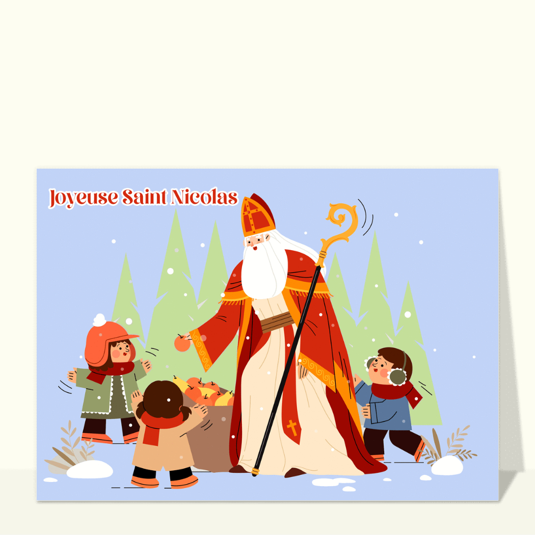 Saint Nicolas et les enfants en fête - envoi rapide