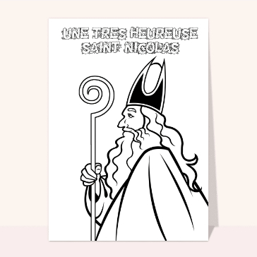 carte saint nicolas : Une très heureuse Saint Nicolas à colorier