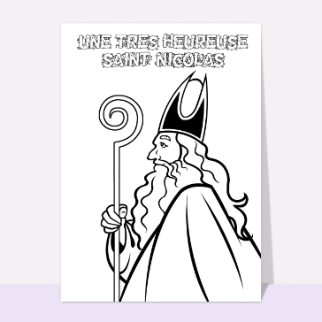 carte saint nicolas : Une très heureuse Saint Nicolas à colorier