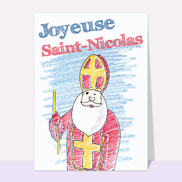 carte saint nicolas : Saint Nicolas au crayon de couleur