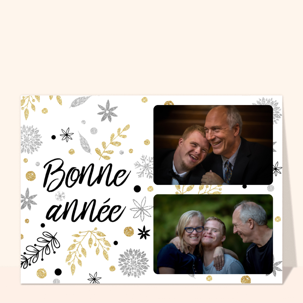 Carte Bonne Année 2025 Et Feuillages Pailletés personnalisable