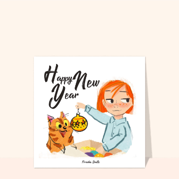 Carte bonne année 2023 en plusieurs langues : Happy new year avec un petit chat