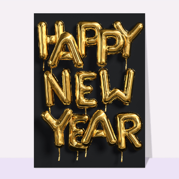 Carte bonne année 2023 en plusieurs langues : Happy new year en ballons dorés