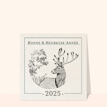 Bonne et heureuse année avec un cerf à l`encre