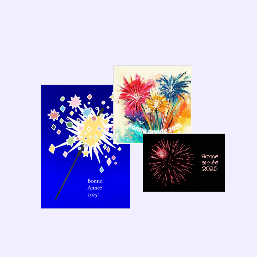 Carte de voeux 2025 avec feu d'artifice dès 1€ Envoi rapide