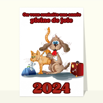 carte de voeux 2024 chat mignon : Une année 2024 pleine de joie