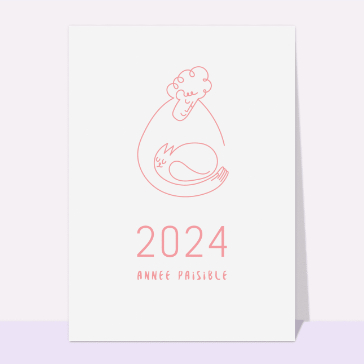 carte de voeux 2024 chat mignon : Une nouvelle année 2024 paisible