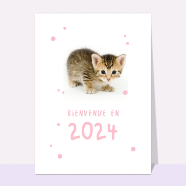 carte de voeux 2024 chat mignon : Bienvenue en 2024 petit chaton