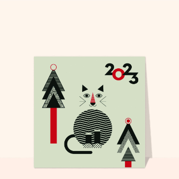 carte de voeux 2024 chat mignon : Meilleurs voeux et chat stylisé