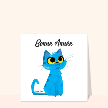 Carte Bonne année 2024 petit chat bleu