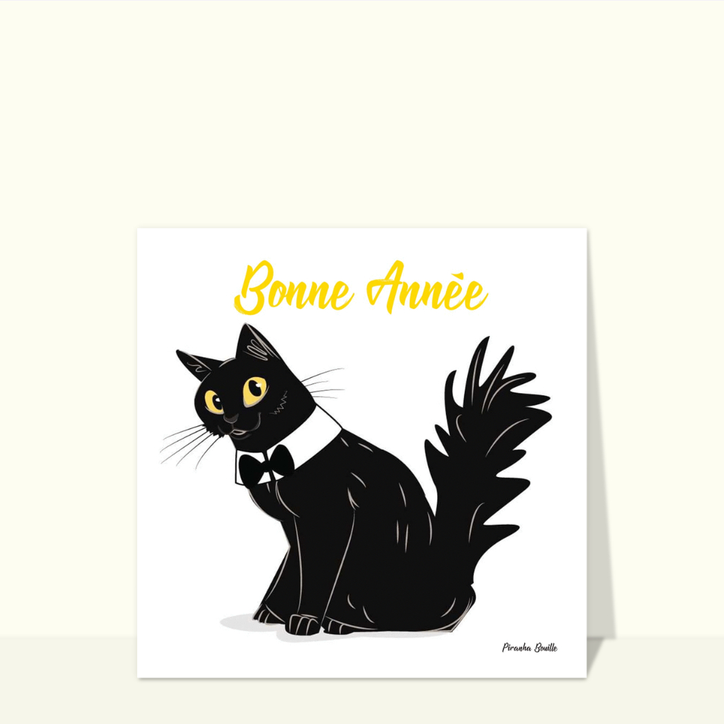 Carte Bonne Année 2024 Petit Chat Noir Envoyer une vraie Carte De