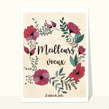 Meilleurs voeux entourés de fleurs rouges