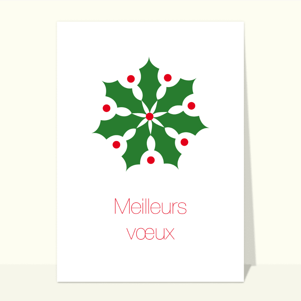 Carte de voeux design 2025 houx et rouge pour des voeux chaleureux