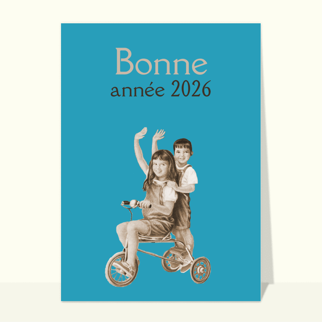 Le Français Bonne Année, carte postale représentant un vélo portant des fleurs, vers 1900 Photo Stock - Alamy