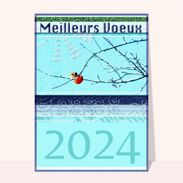 carte de voeux 2023  : Branche de pommier sous la neige