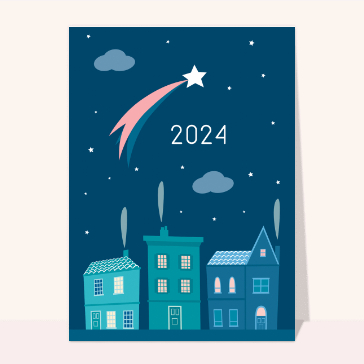 Carte Bonne année 2024 et étoile filante