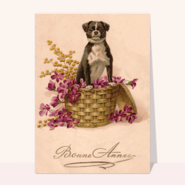 Carte ancienne bonne année 2023 avec un chien