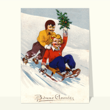 carte de voeux ancienne 2023 : bonne année 2023 ancienne en luge