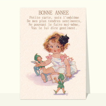 carte de voeux ancienne 2023 : Carte ancienne bébé et lutins