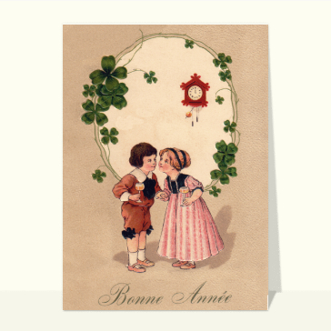 Carte de voeux ancienne petit couple