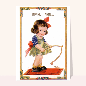 carte de voeux ancienne 2023 : Petite fille souhaite bonne année 2023 