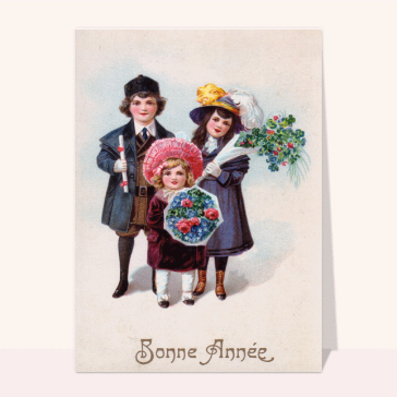 carte de voeux ancienne 2023 : Trois jeunes enfants