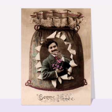 Bonne année 2024 jeune homme aux fleurs