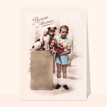 bonne année 2023 du petit garçon et de son chien