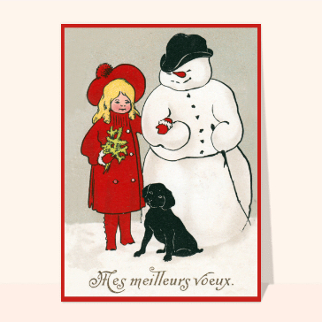Petite fille et son bonhomme de neige