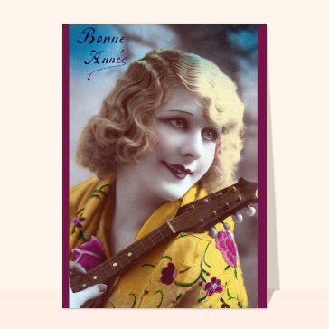 Jeune femme à la guitare cartes de voeux anciennes 2023