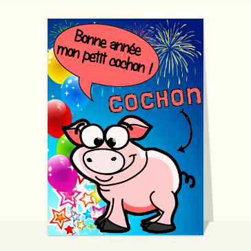 carte de voeux 2023 animaux rigolos : Carte de voeux du cochon